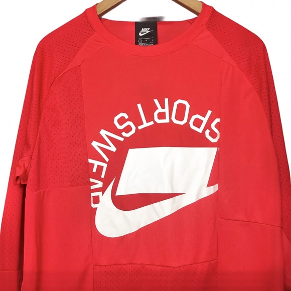 Nike Sportswear Blocked Logo Long Sleeve Jersey Red Men’s Size M NSW AR1960-696 - Picture 11 of 16